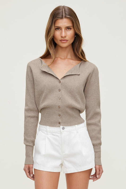 Dynamite Sara Ribbed Cinch Hem Cardigan Beige