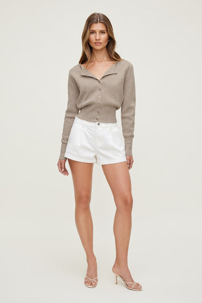 Dynamite Sara Ribbed Cinch Hem Cardigan Beige