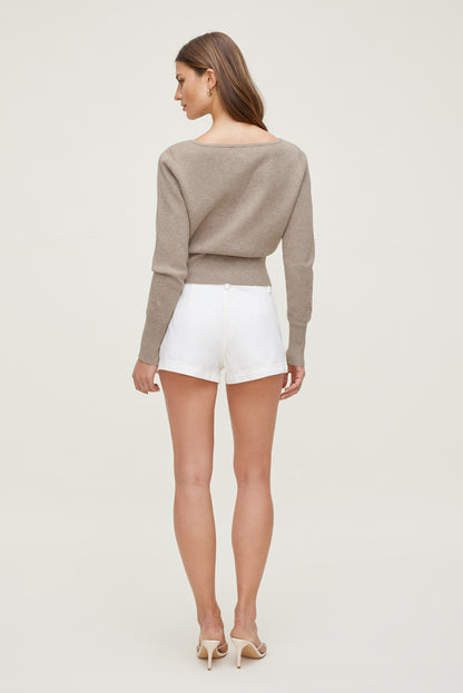Dynamite Sara Ribbed Cinch Hem Cardigan Beige