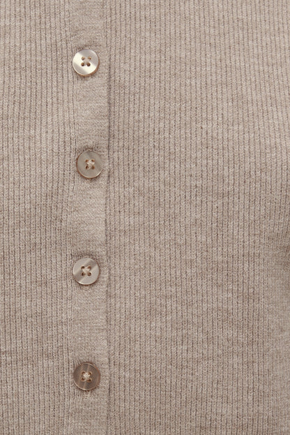 Dynamite Sara Ribbed Cinch Hem Cardigan Beige