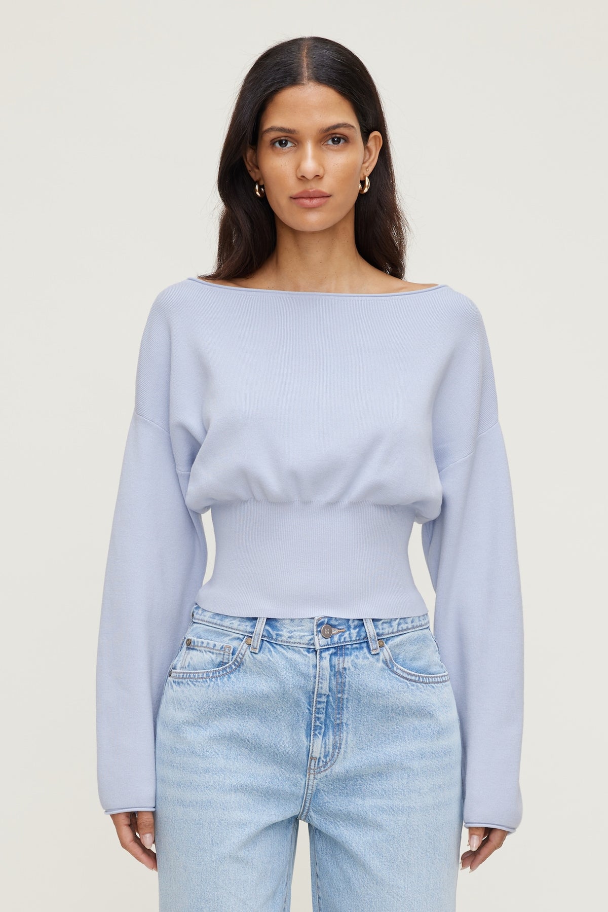 Dynamite Cinched Boat Neck Sweater Blue