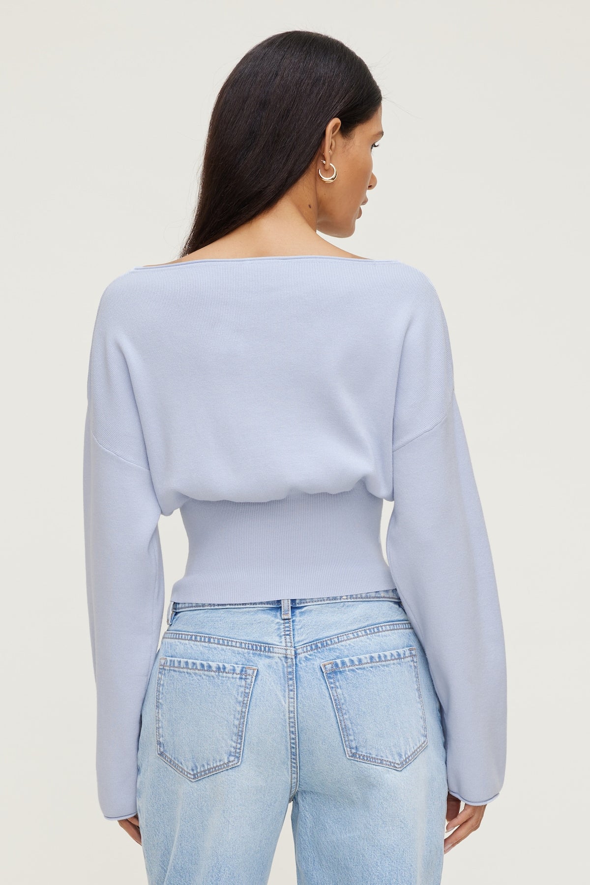 Dynamite Cinched Boat Neck Sweater Blue