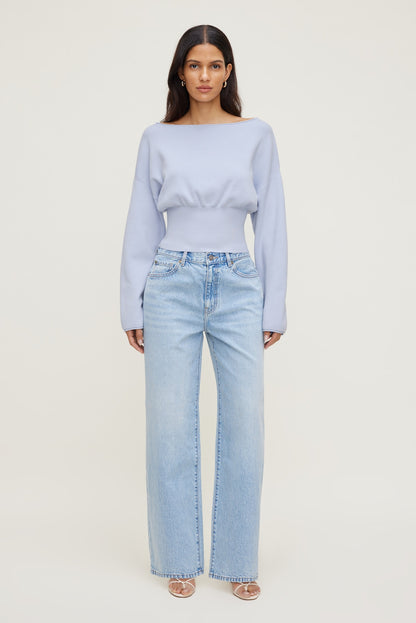 Dynamite Cinched Boat Neck Sweater Blue