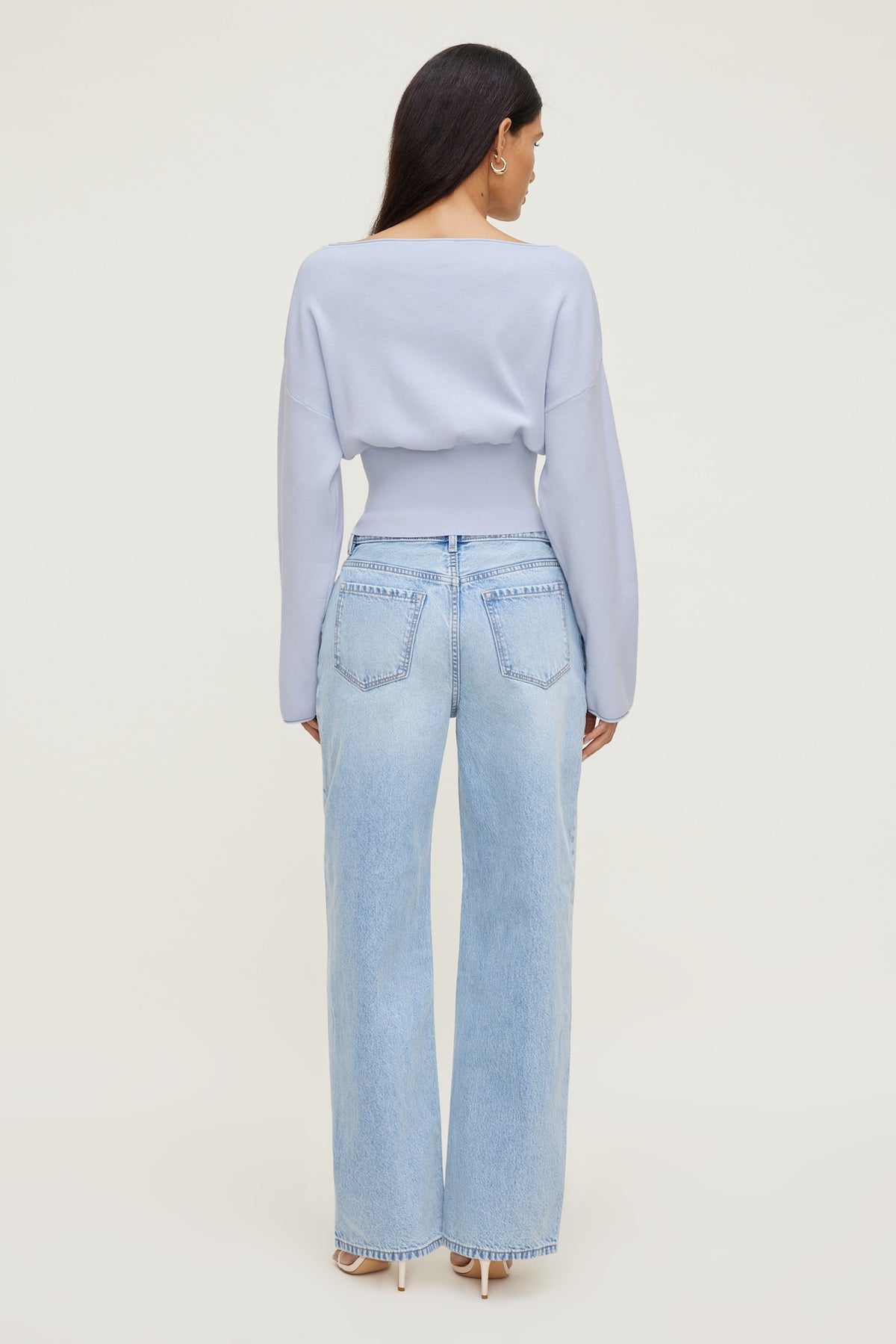 Dynamite Cinched Boat Neck Sweater Blue
