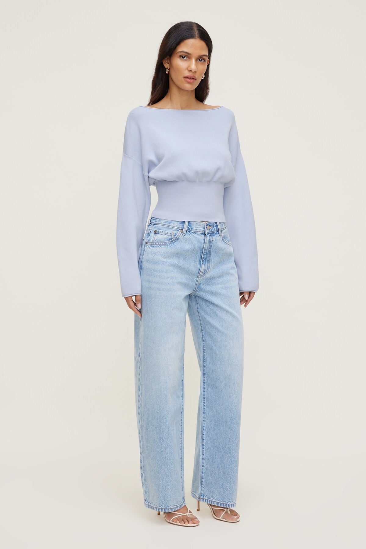 Dynamite Cinched Boat Neck Sweater Blue