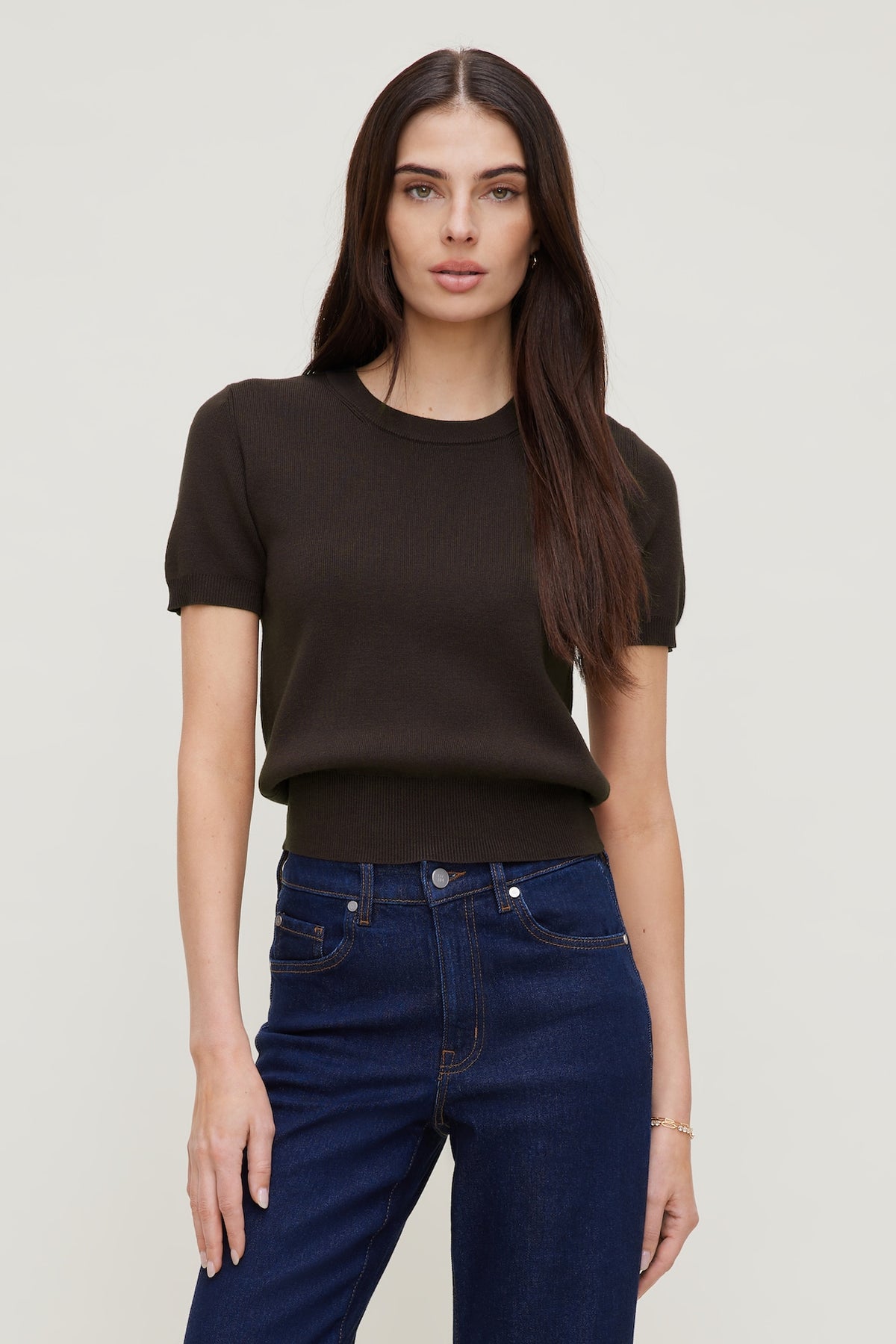 Dynamite Clara Short Sleeve Sweater Brown
