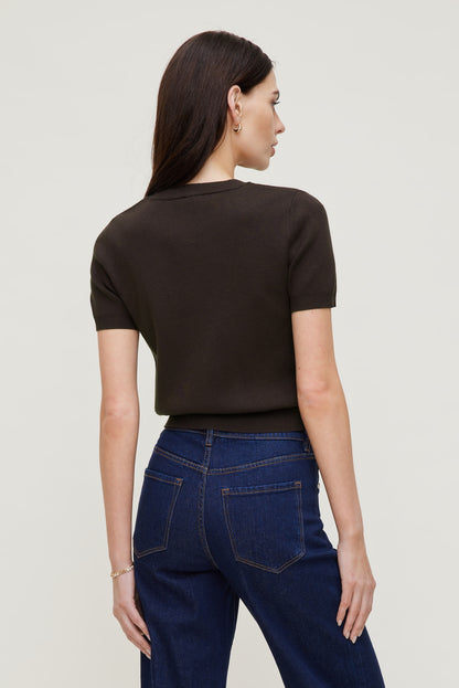 Dynamite Clara Short Sleeve Sweater Brown
