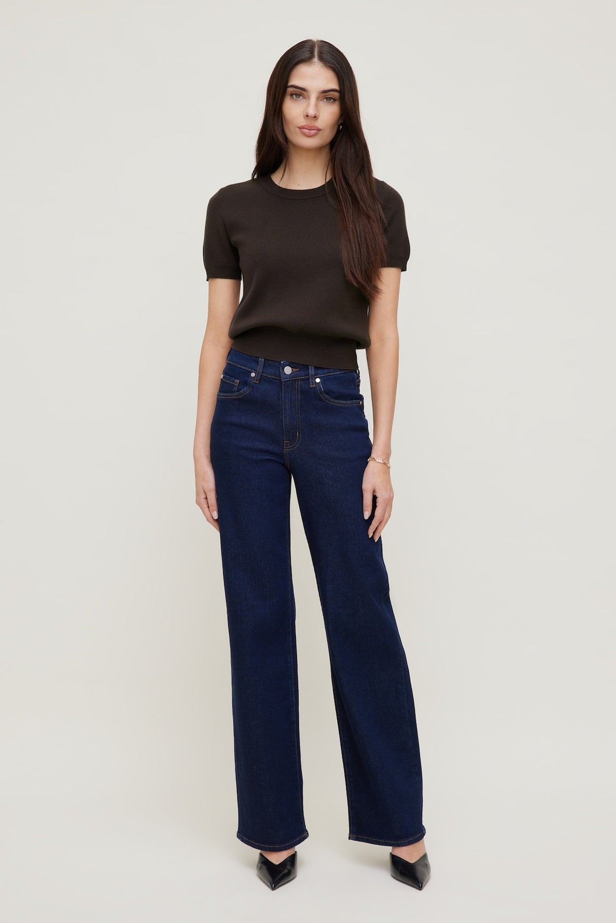 Dynamite Clara Short Sleeve Sweater Brown