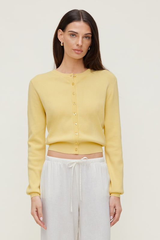 Dynamite Rebecca Crewneck Cardigan Yellow