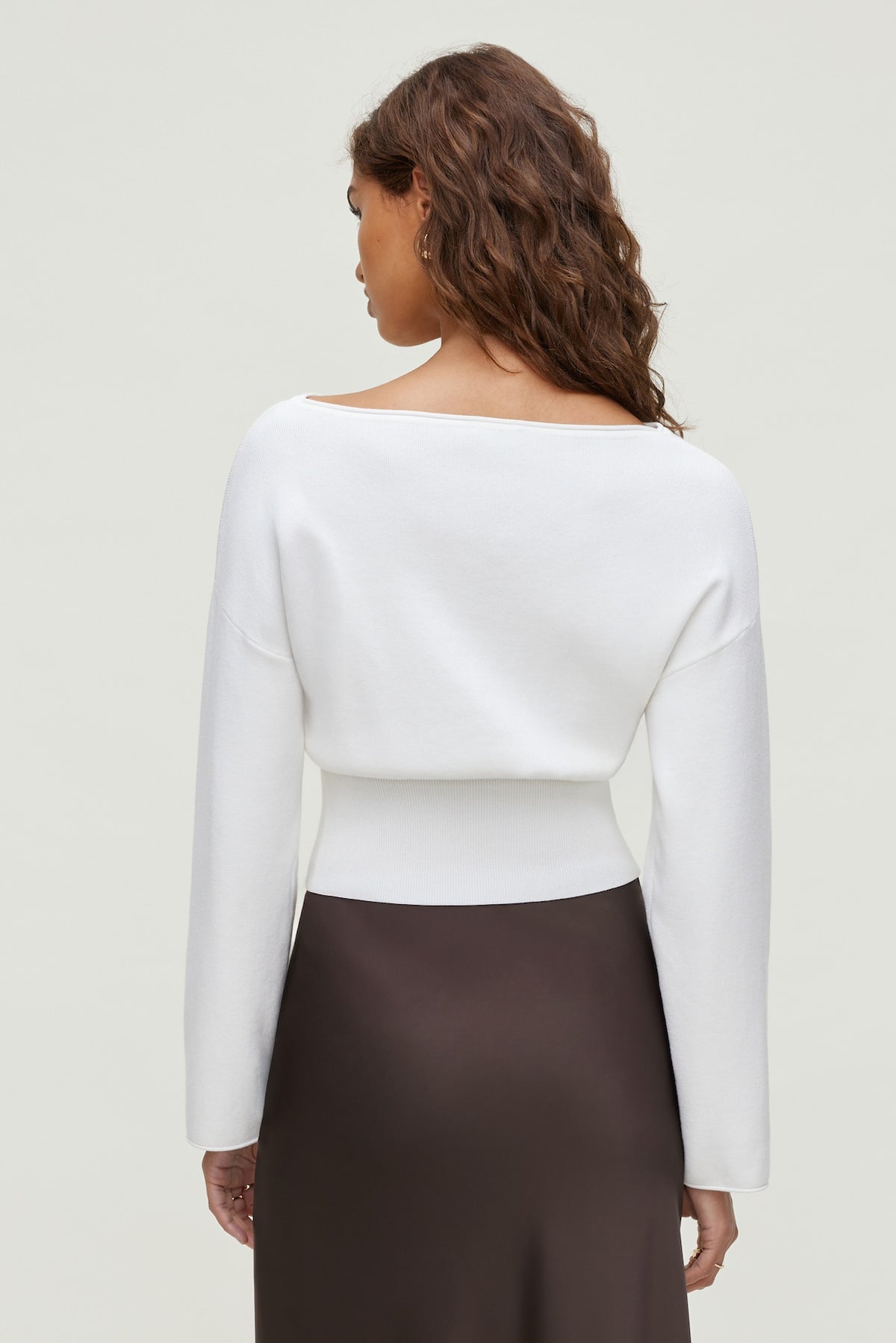 Dynamite Cinched Boat Neck Sweater White