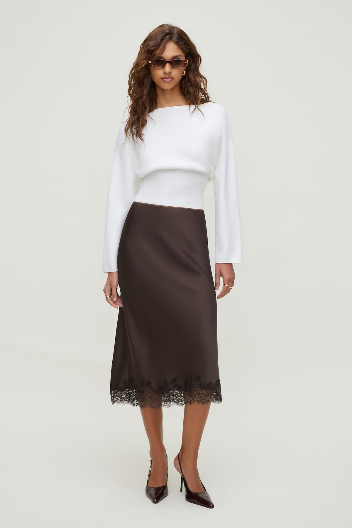 Dynamite Cinched Boat Neck Sweater White