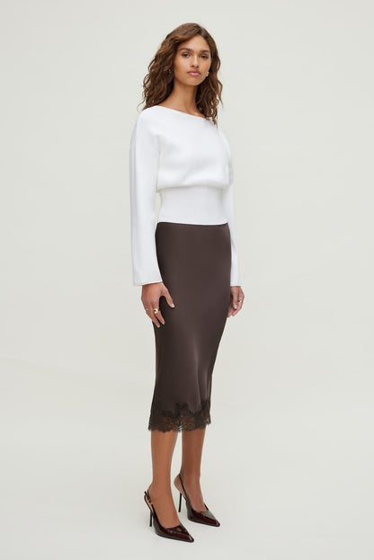Dynamite Cinched Boat Neck Sweater White