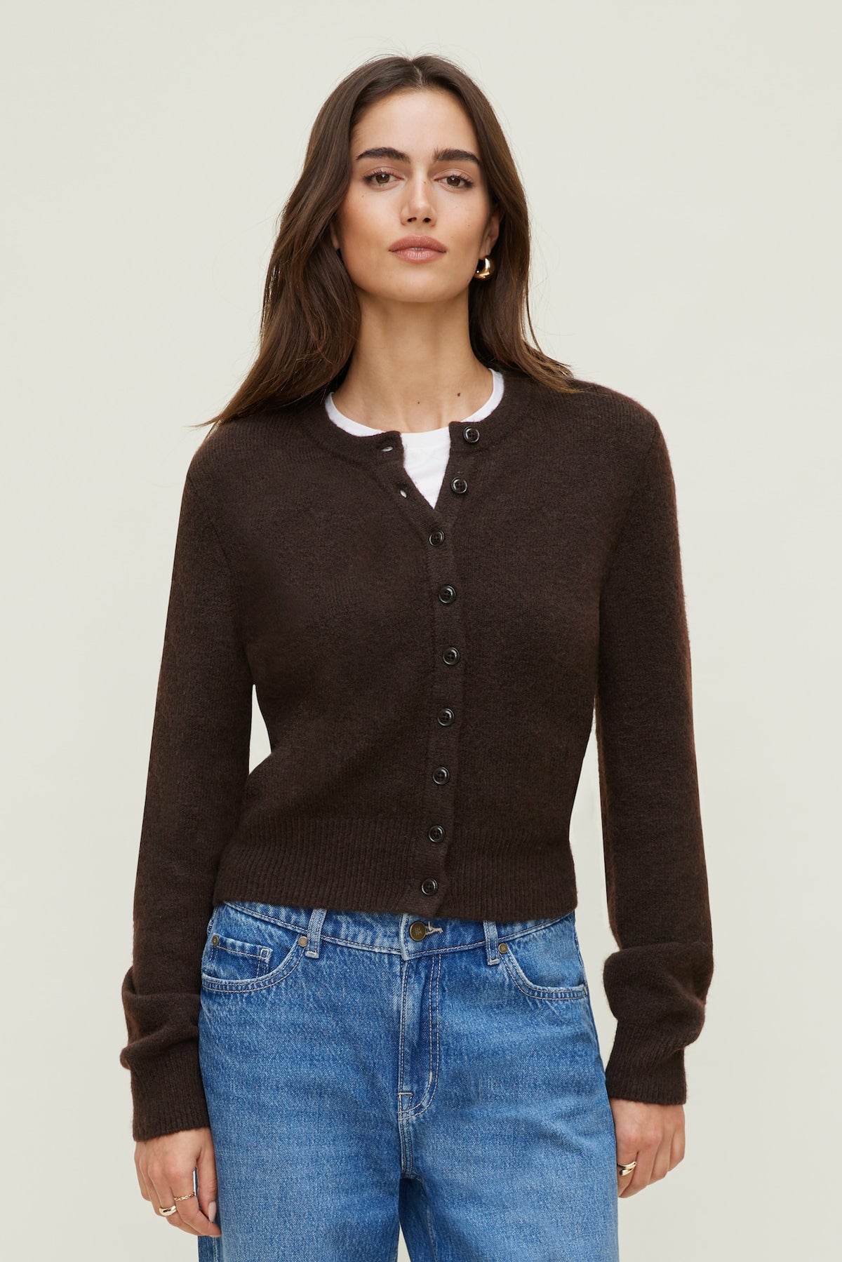 Dynamite Rebecca Crewneck Cardigan Brown