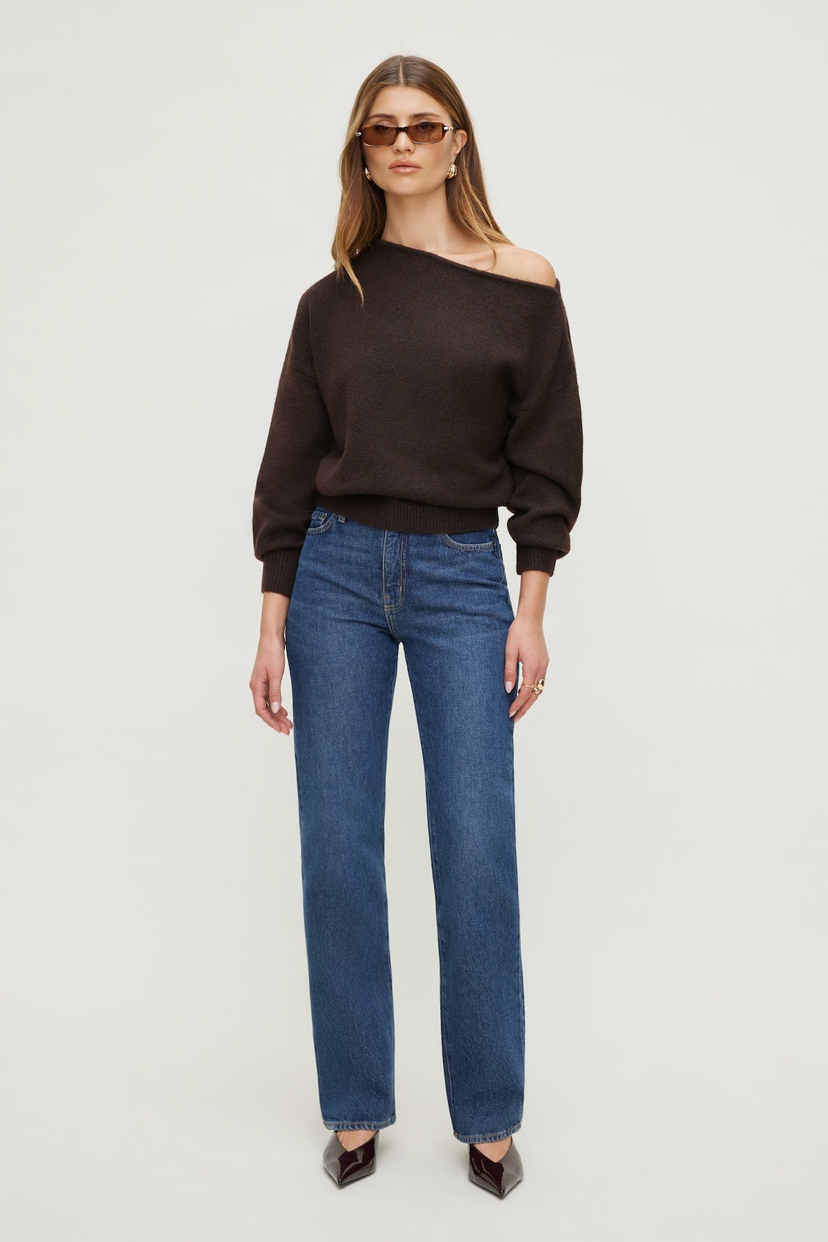Dynamite Lola Off Shoulder Sweater Brown
