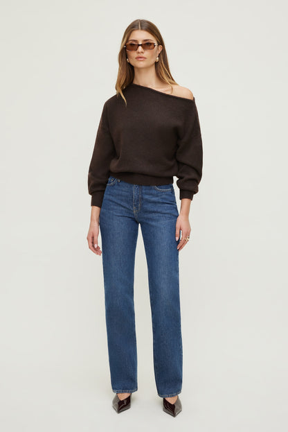 Dynamite Lola Off Shoulder Sweater Brown