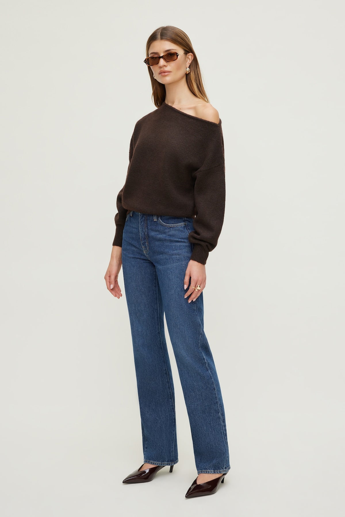 Dynamite Lola Off Shoulder Sweater Brown
