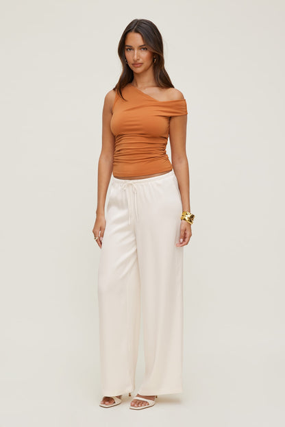 Dynamite Leo Satin Wide Leg Pants Beige