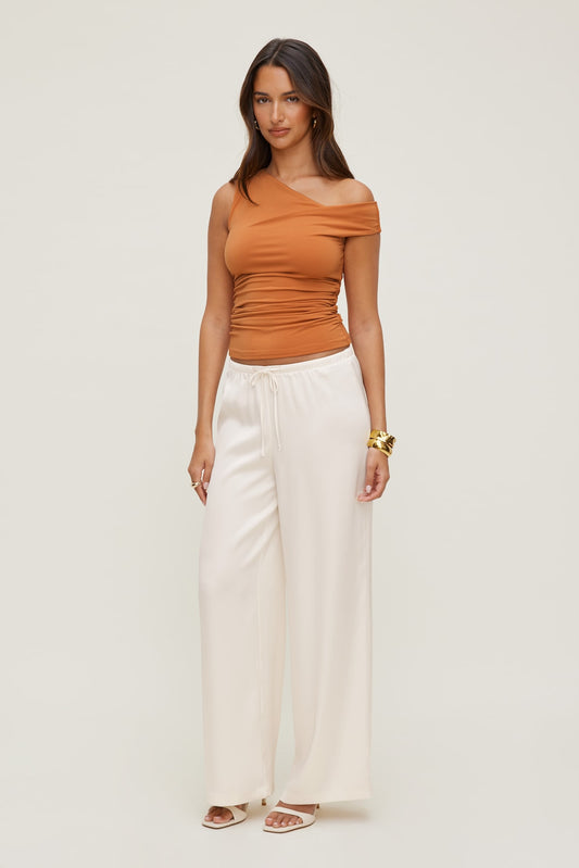 Dynamite Leo Satin Wide Leg Pants Beige