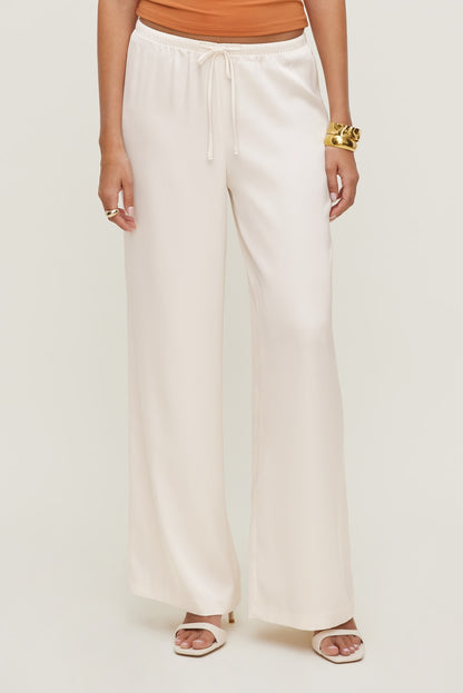 Dynamite Leo Satin Wide Leg Pants Beige