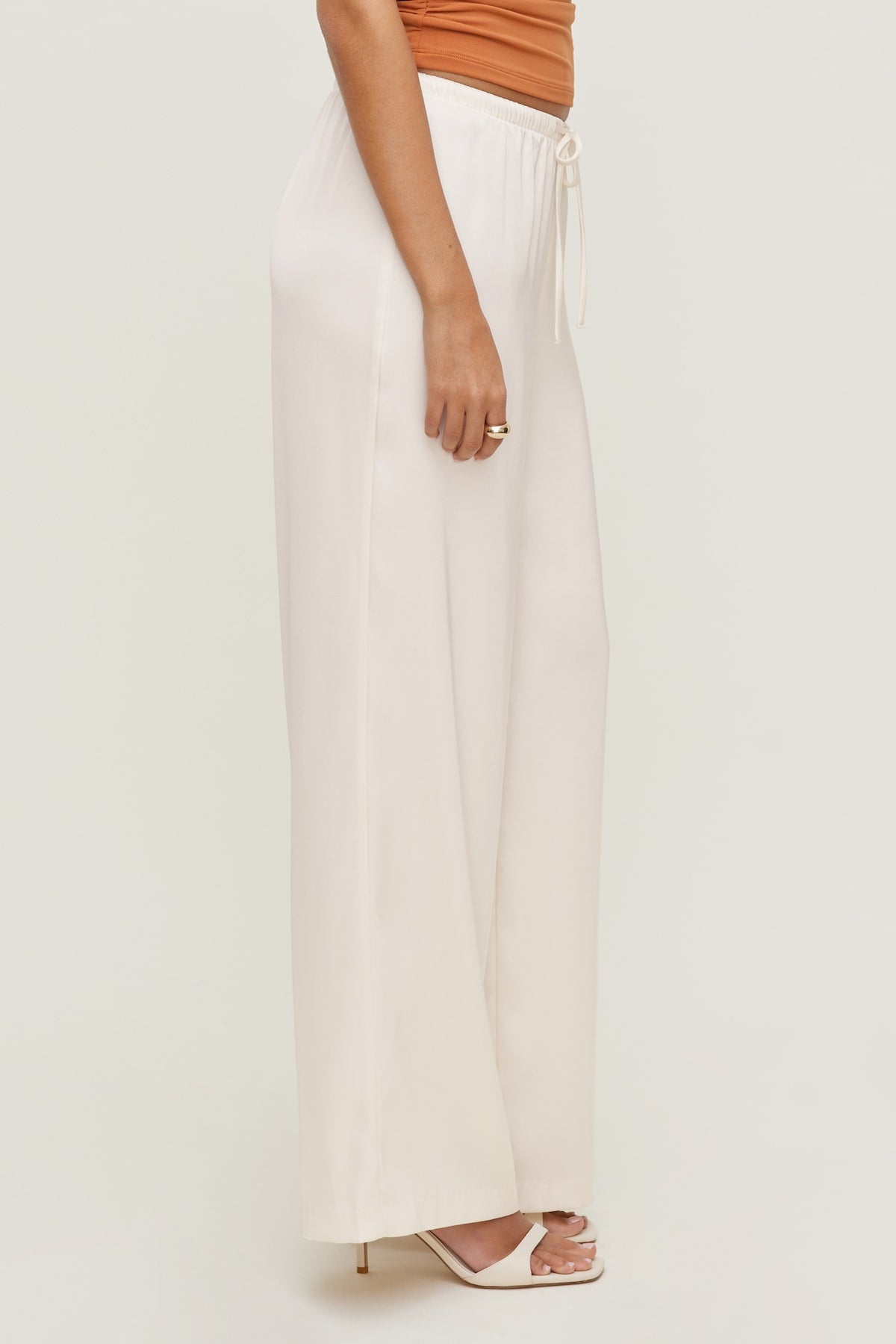 Dynamite Leo Satin Wide Leg Pants Beige
