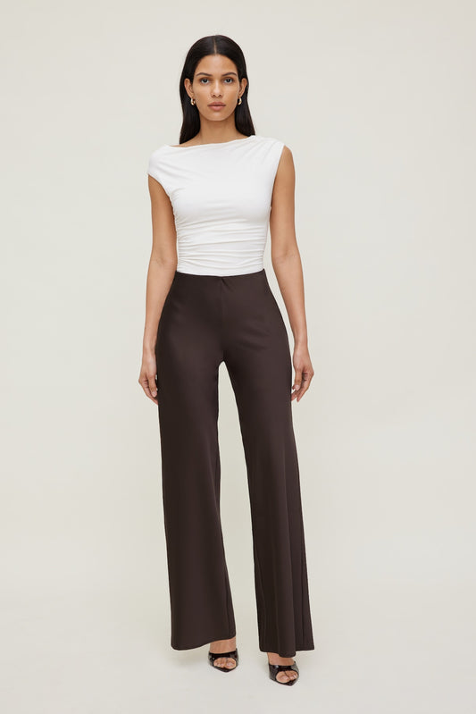 Dynamite Izzy Wide Leg Satin Pants Brown