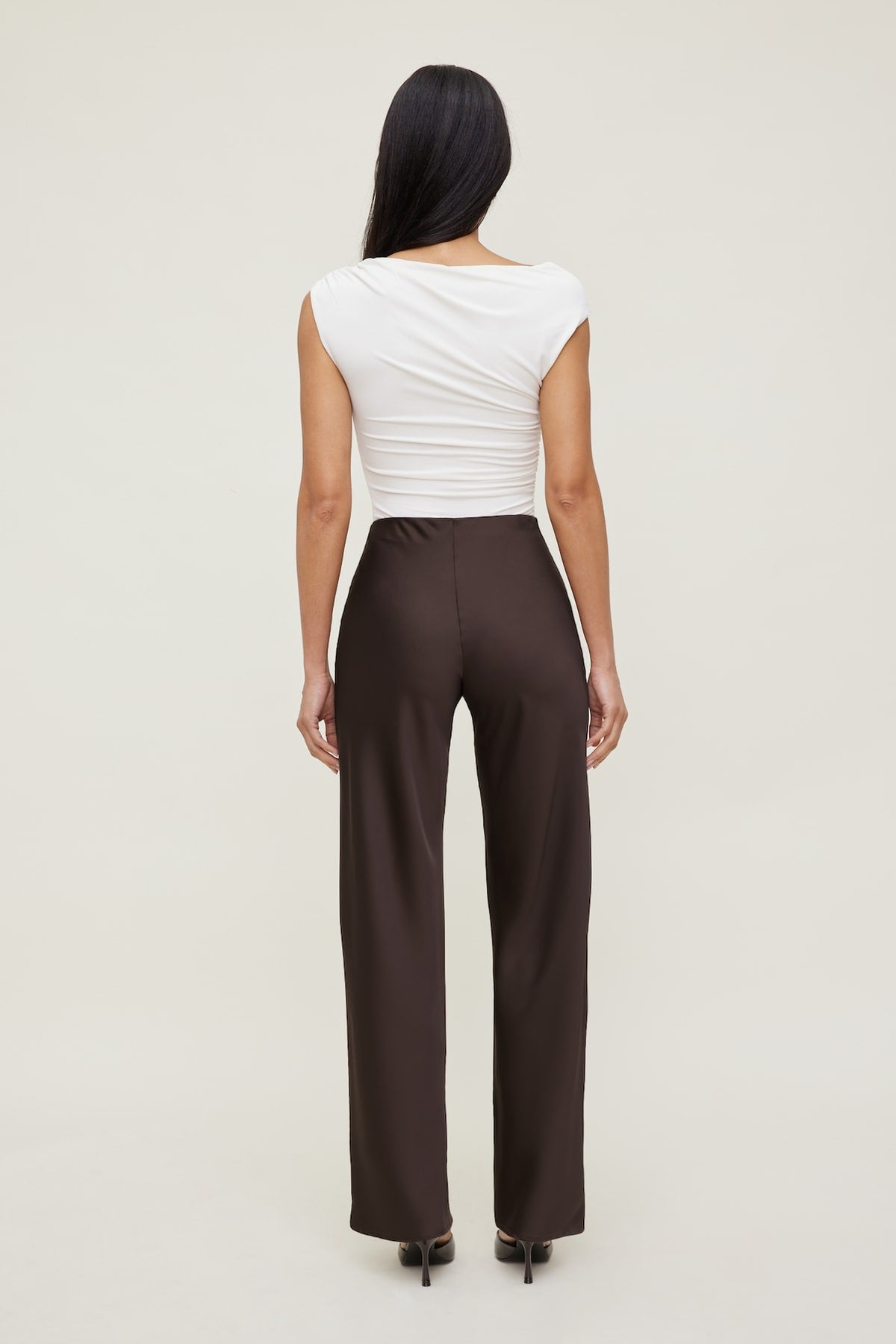 Dynamite Izzy Wide Leg Satin Pants Brown