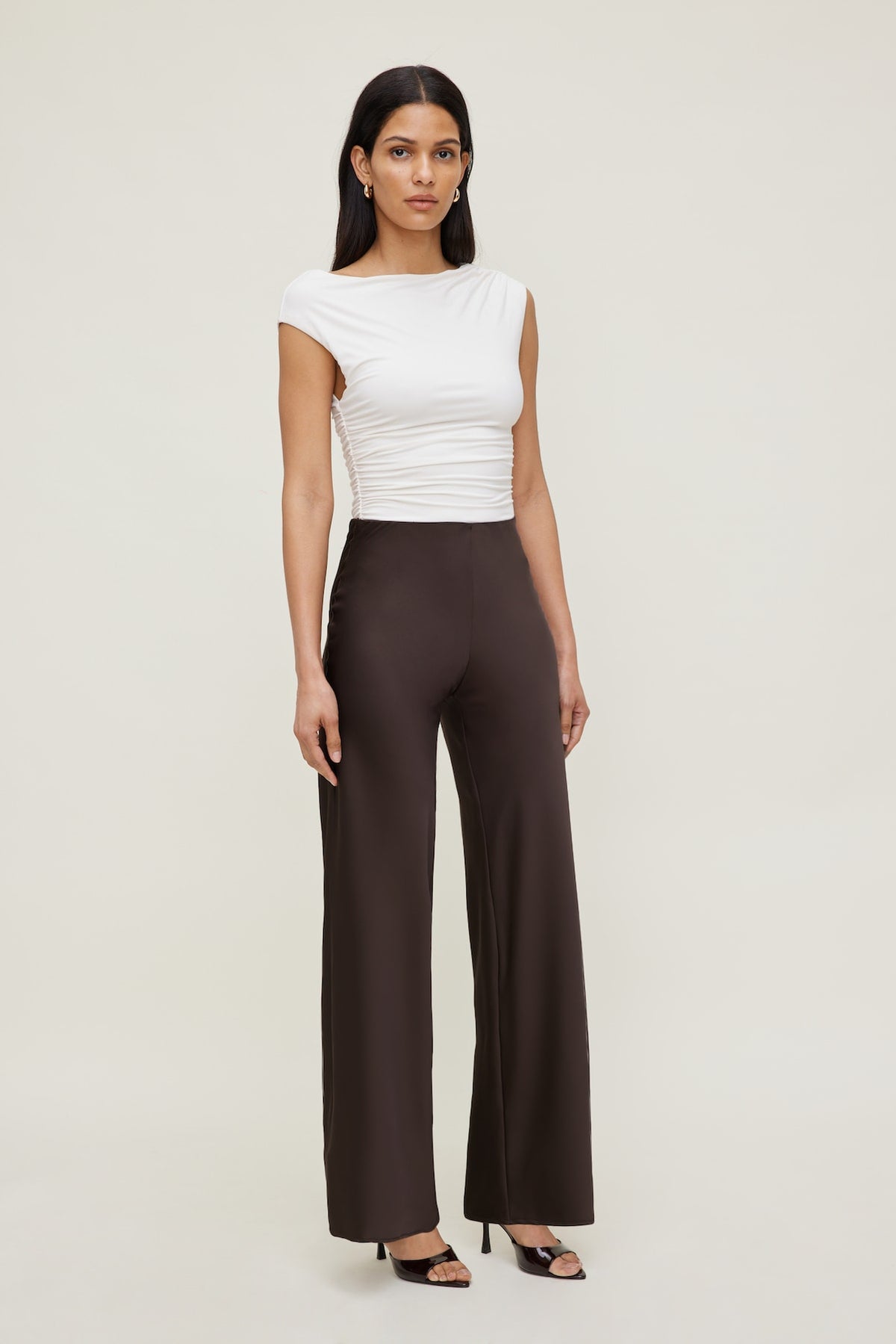Dynamite Izzy Wide Leg Satin Pants Brown