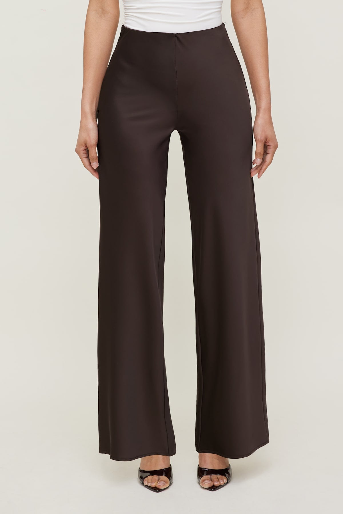 Dynamite Izzy Wide Leg Satin Pants Brown