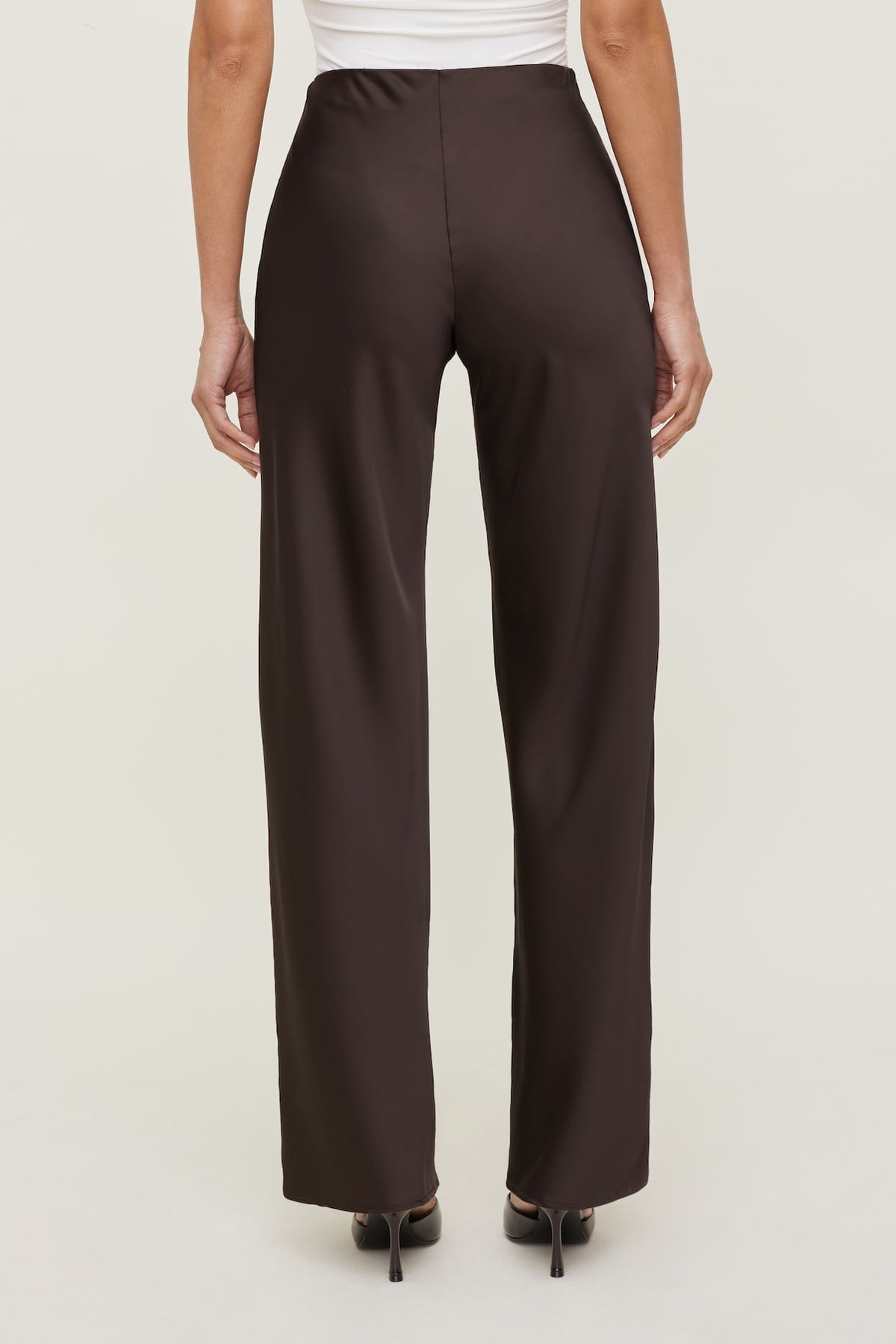 Dynamite Izzy Wide Leg Satin Pants Brown