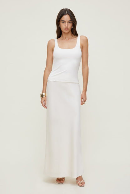 Dynamite Satin Maxi Skirt Beige