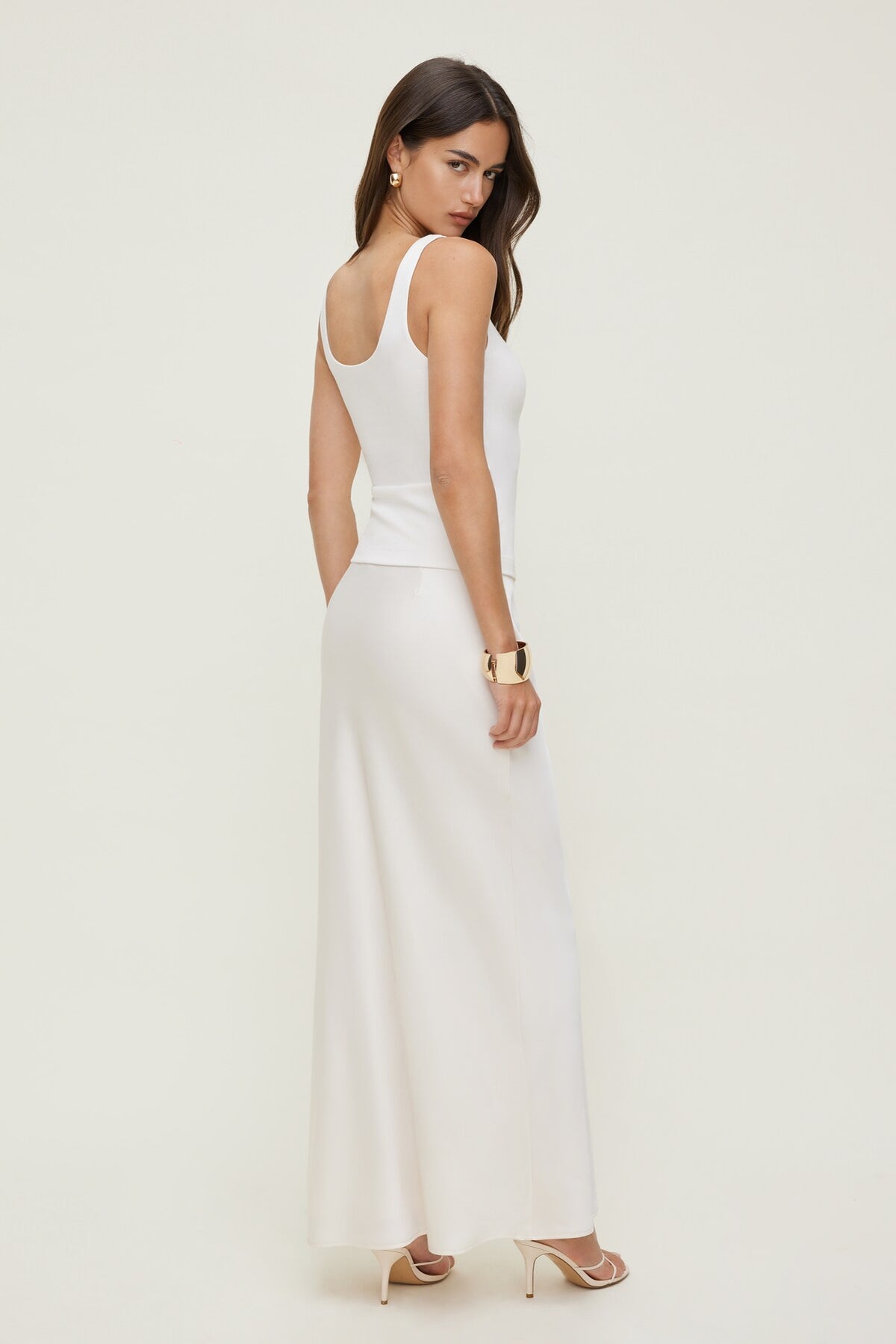 Dynamite Satin Maxi Skirt Beige