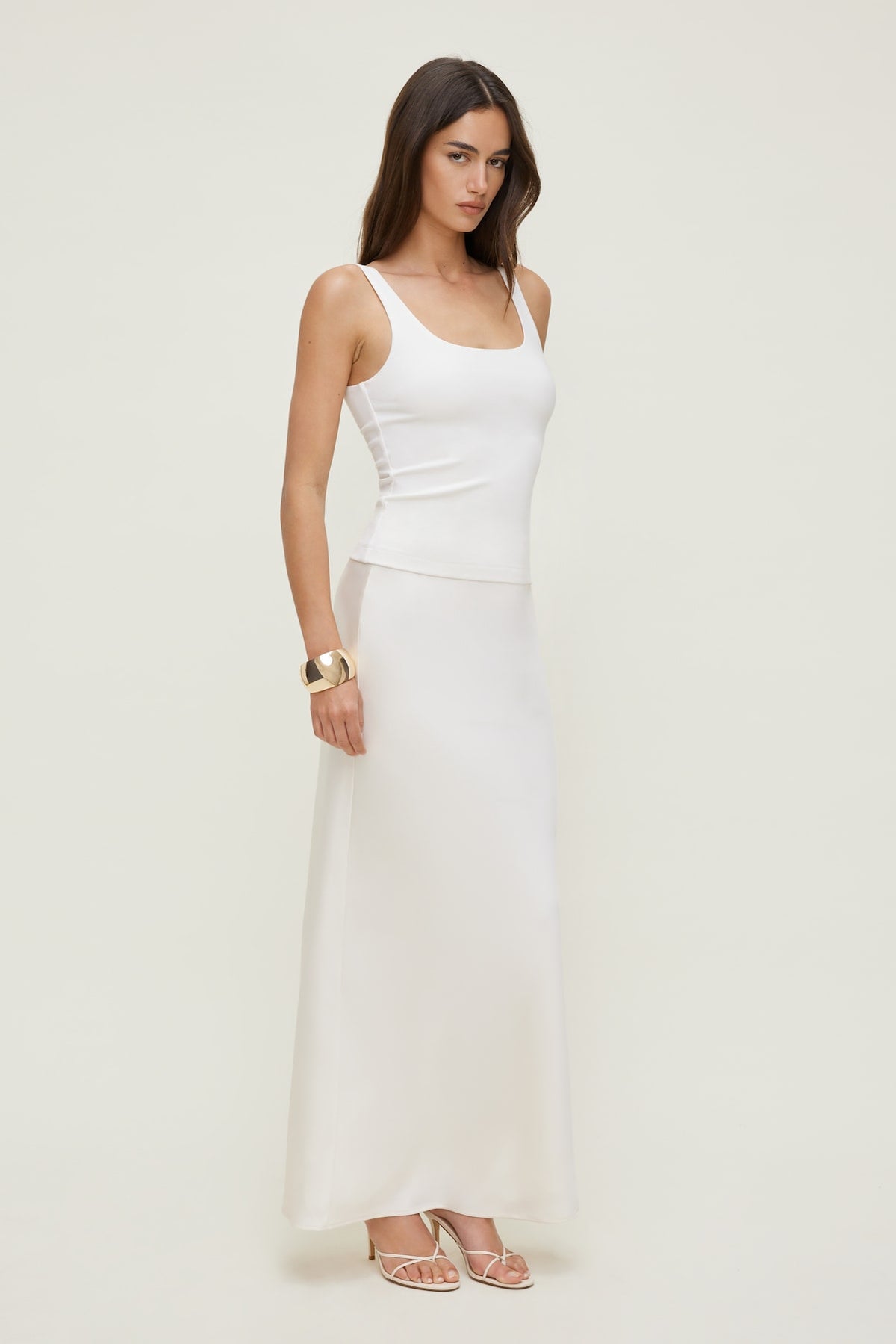 Dynamite Satin Maxi Skirt Beige