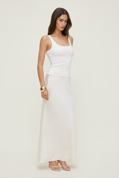Dynamite Satin Maxi Skirt Beige